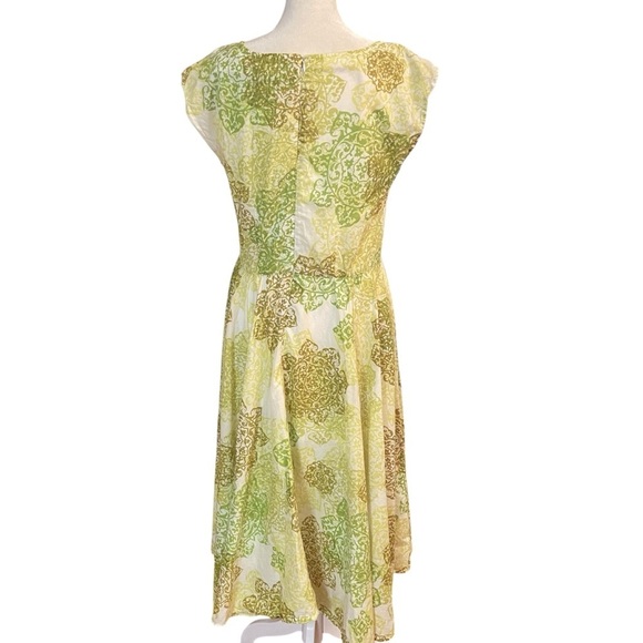Coldwater Creek Fit & Flare MIDI Dress Size 8 Yellow Green Spring Church Office - Picture 6 of 8